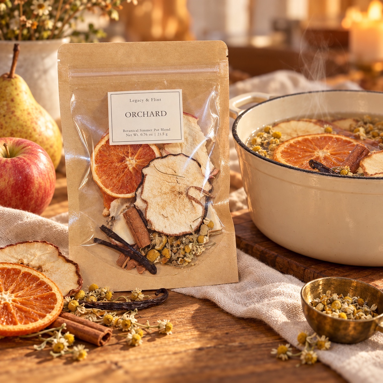 Orchard simmer pot pouch with apples, orange, and warming spices